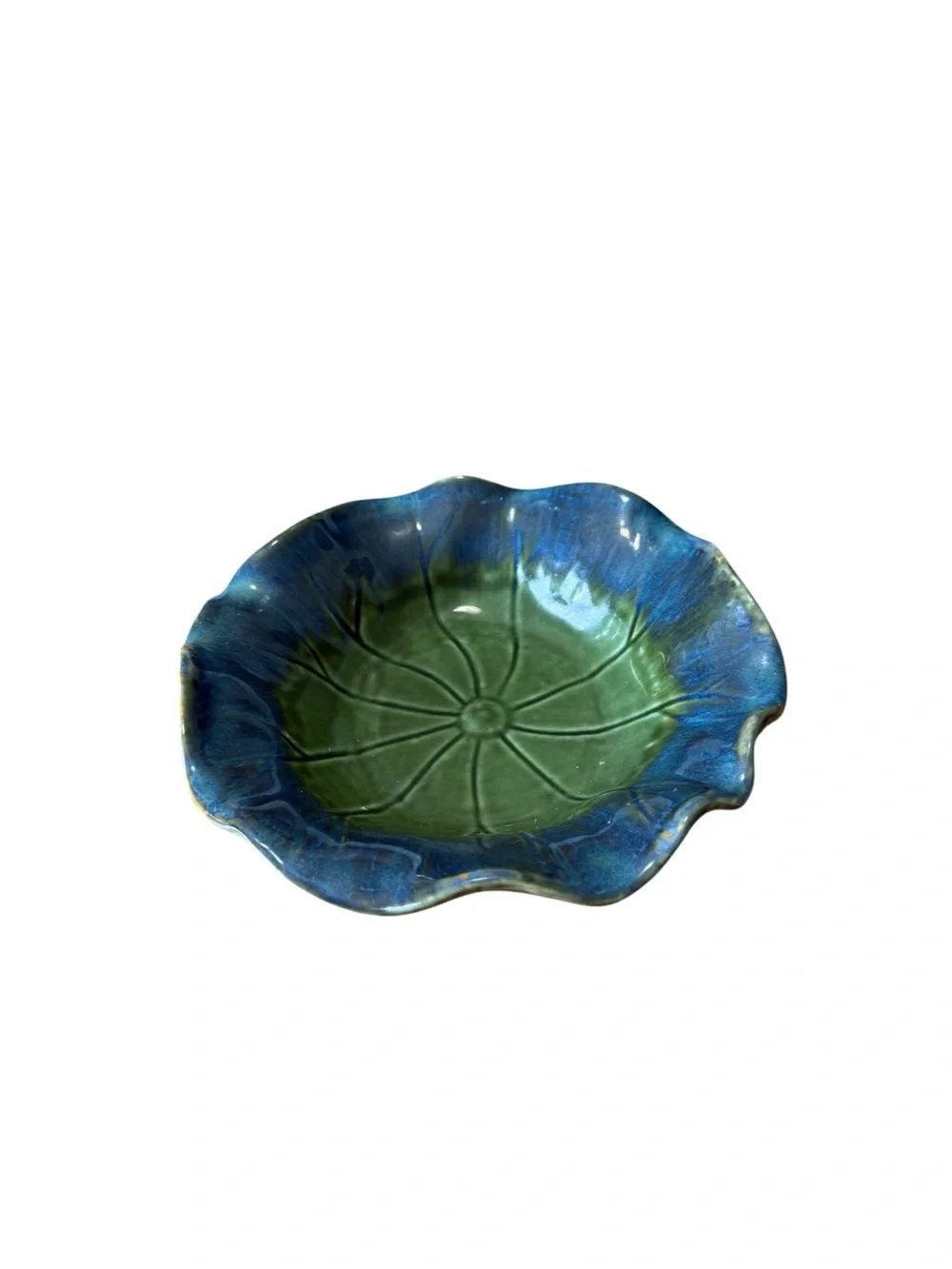 Biltmore Inspirations Iridescent Teal/Green Ruffle Decorative Bowl 7